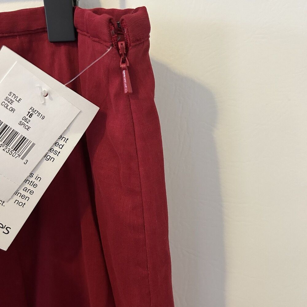 SUTTON STUDIO MAXI Skirt Size 16 Red Linen Rayon Mermaid Pleats NWT Classic - Picture 6 of 10